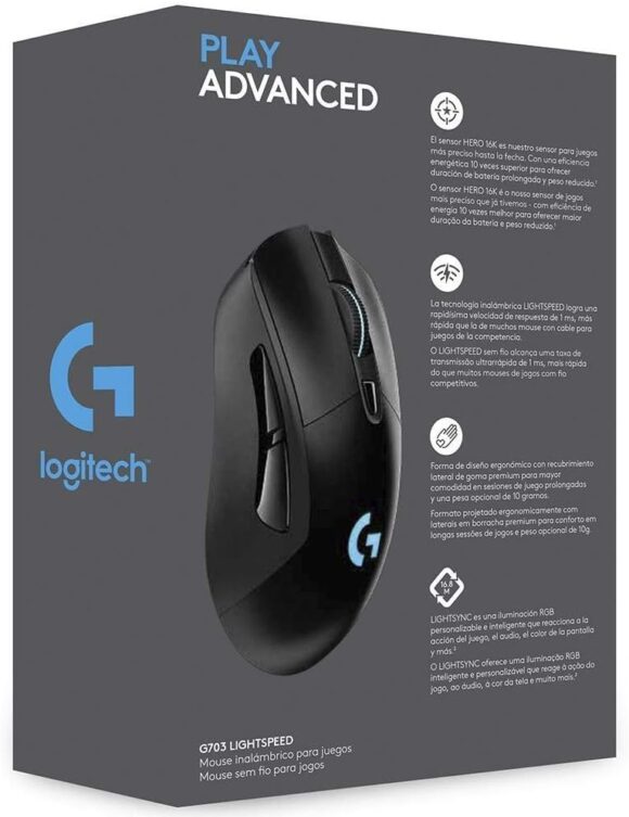 Mouse Gamer Sem Fio Logitech G703 LIGHTSPEED com RGB LIGHTSYNC, 6 Botões Programáveis, Sensor HERO 25K e Bateria Recarregável - Compatível com POWERPLAY - Image 2