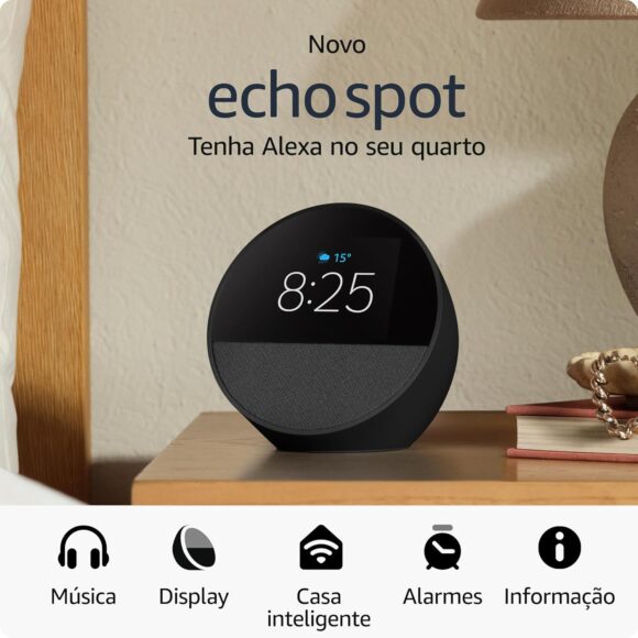 Novo Echo Spot com Alexa (2024) | Despertador inteligente com som vibrante | Cor Preta - Image 2