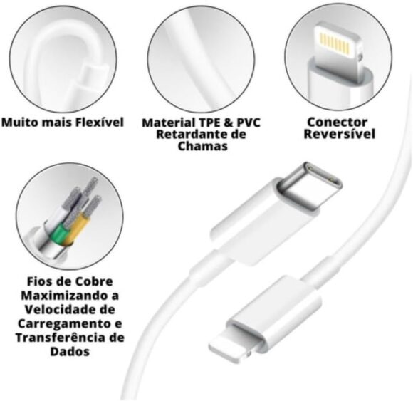 Cabo Usb-C-Lightning + Fonte Carregador 25W Turbo Compatível iPhone X Xr SE 11 12 13 14 Premium LAGUS IMP. - Image 2