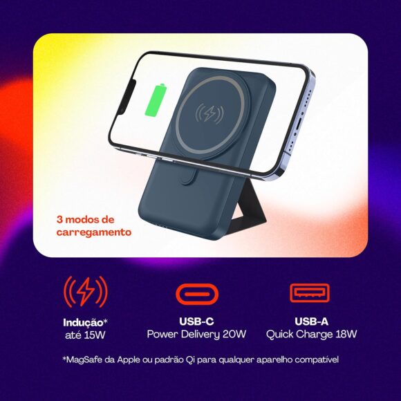 Geonav Power Bank, Carregador Portátil Universal por Indução 10.000mAh, Carregamento rápido*, Suporte Dobrável, Compatível com MagSafe®, PB10MAGBK, Preto - Image 2