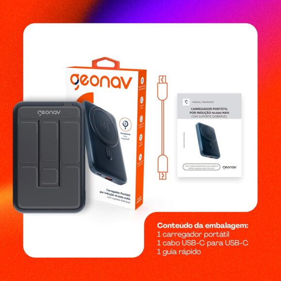 Geonav Power Bank, Carregador Portátil Universal por Indução 10.000mAh, Carregamento rápido*, Suporte Dobrável, Compatível com MagSafe®, PB10MAGBK, Preto - Image 5